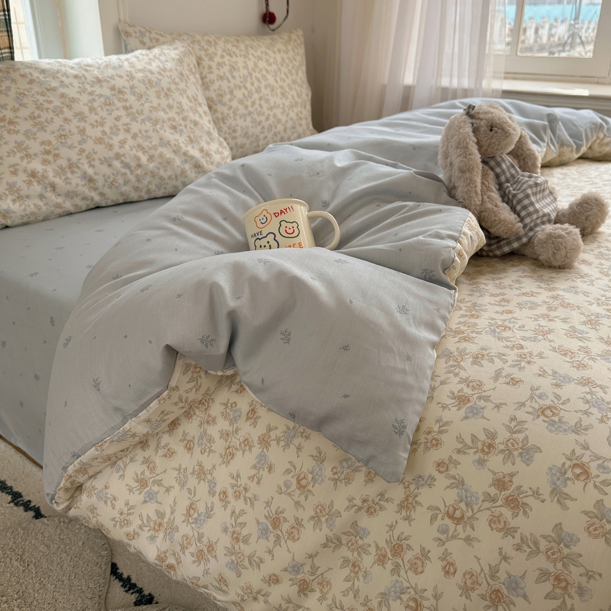 91家纺网 家纺一手货源 找家纺 XIWEN-希文家纺 2026春夏新款40支全棉纯棉13372小清新印花四件套 山茶丝语