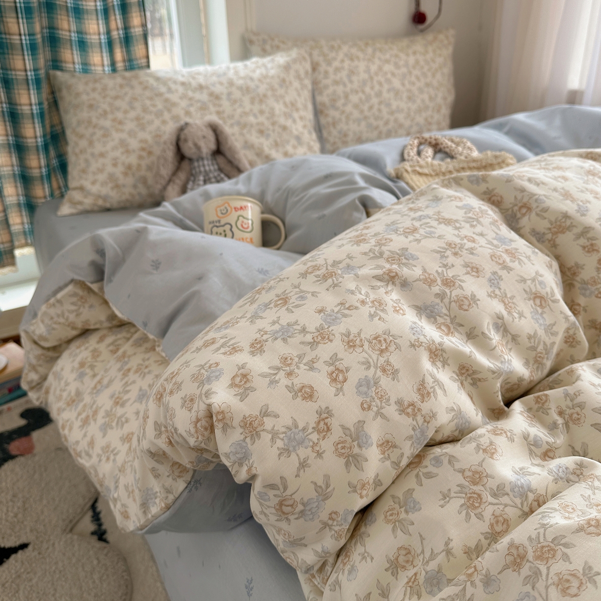 91家纺网 家纺一手货源 找家纺 XIWEN-希文家纺 2026春夏新款40支全棉纯棉13372小清新印花四件套 山茶丝语