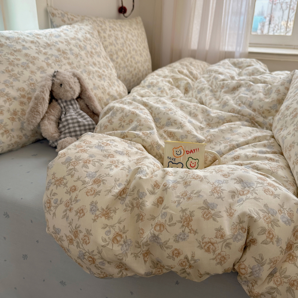 91家纺网 家纺一手货源 找家纺 XIWEN-希文家纺 2026春夏新款40支全棉纯棉13372小清新印花四件套 山茶丝语