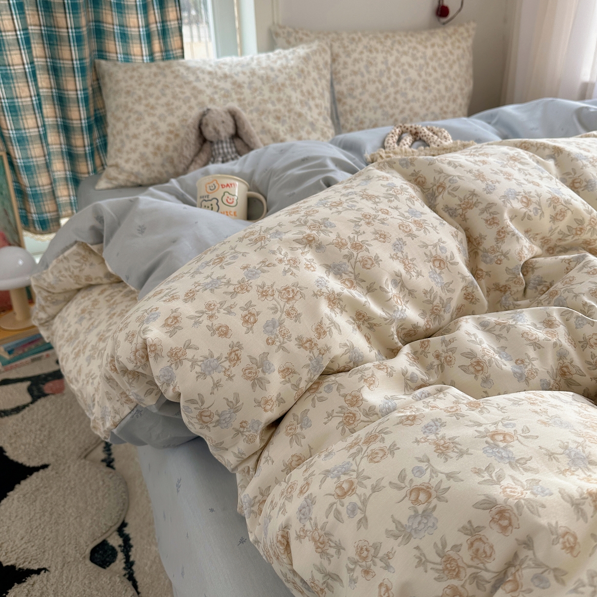 91家纺网 家纺一手货源 找家纺 XIWEN-希文家纺 2026春夏新款40支全棉纯棉13372小清新印花四件套 山茶丝语