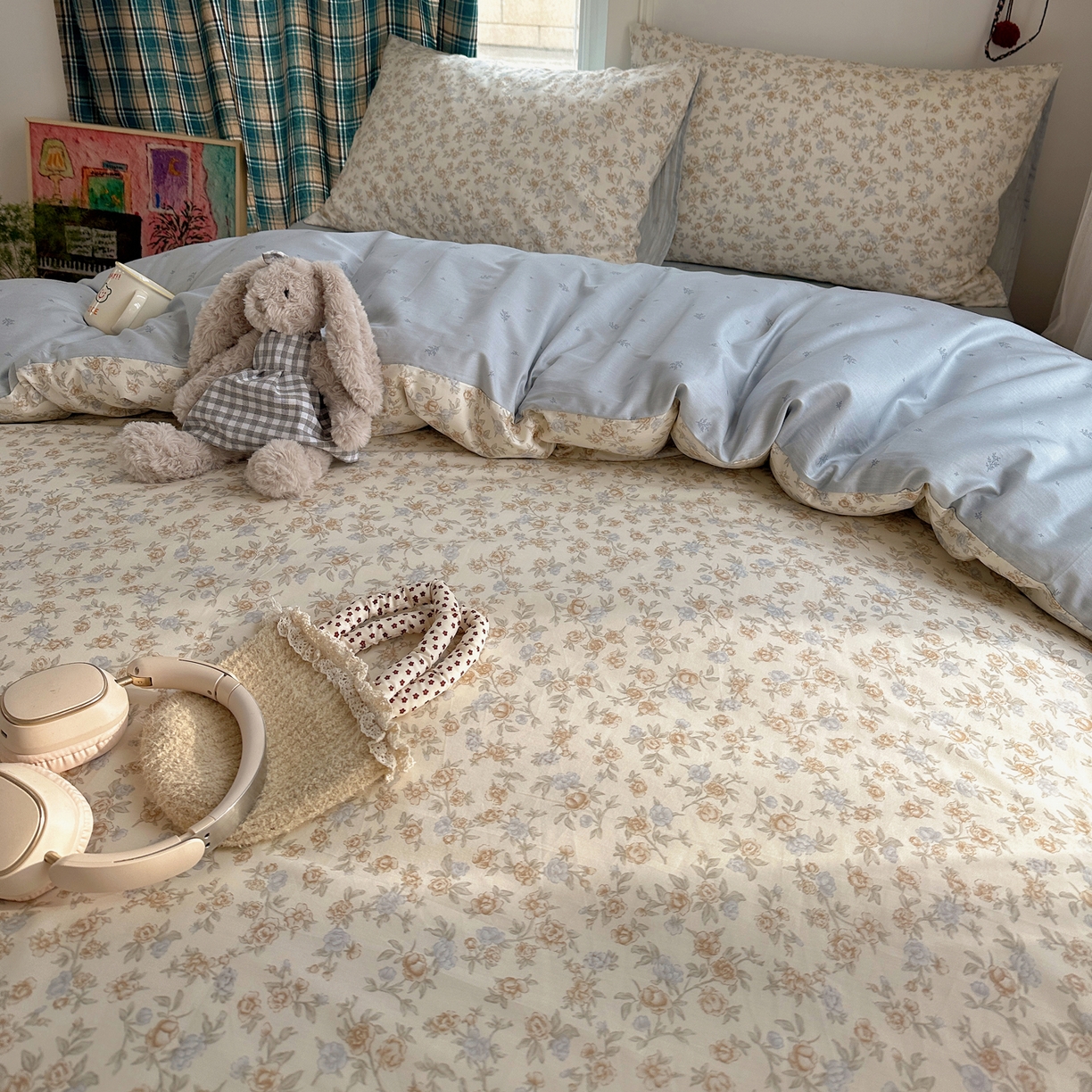 91家纺网 家纺一手货源 找家纺 XIWEN-希文家纺 2026春夏新款40支全棉纯棉13372小清新印花四件套 山茶丝语