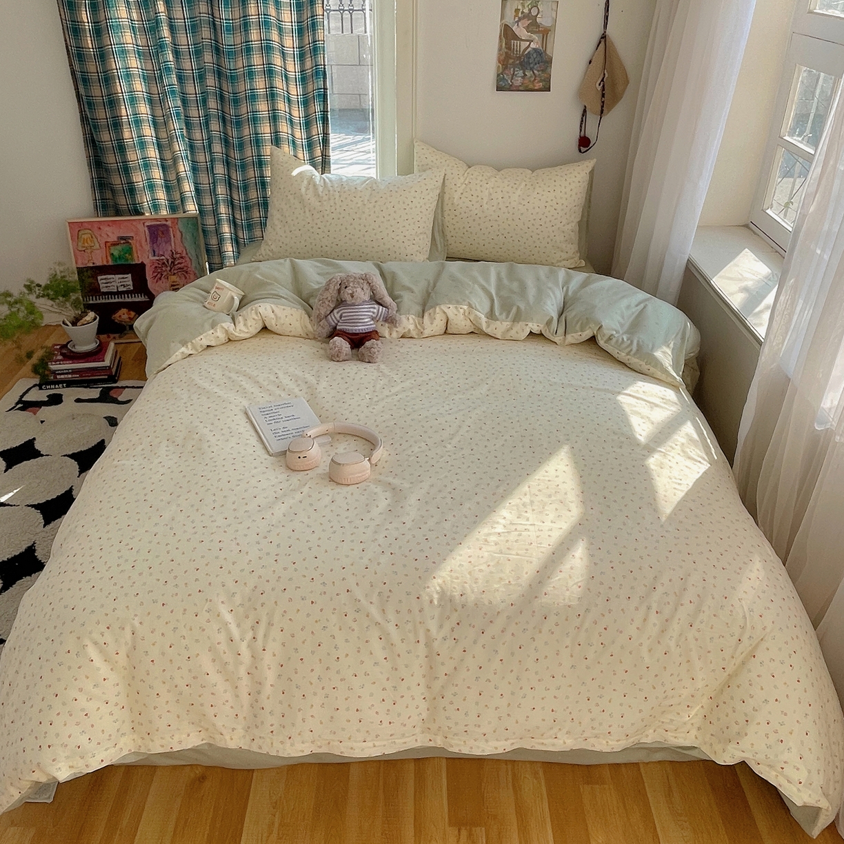 91家纺网 家纺一手货源 找家纺 XIWEN-希文家纺 2026春夏新款40支全棉纯棉13372小清新印花四件套 小野花