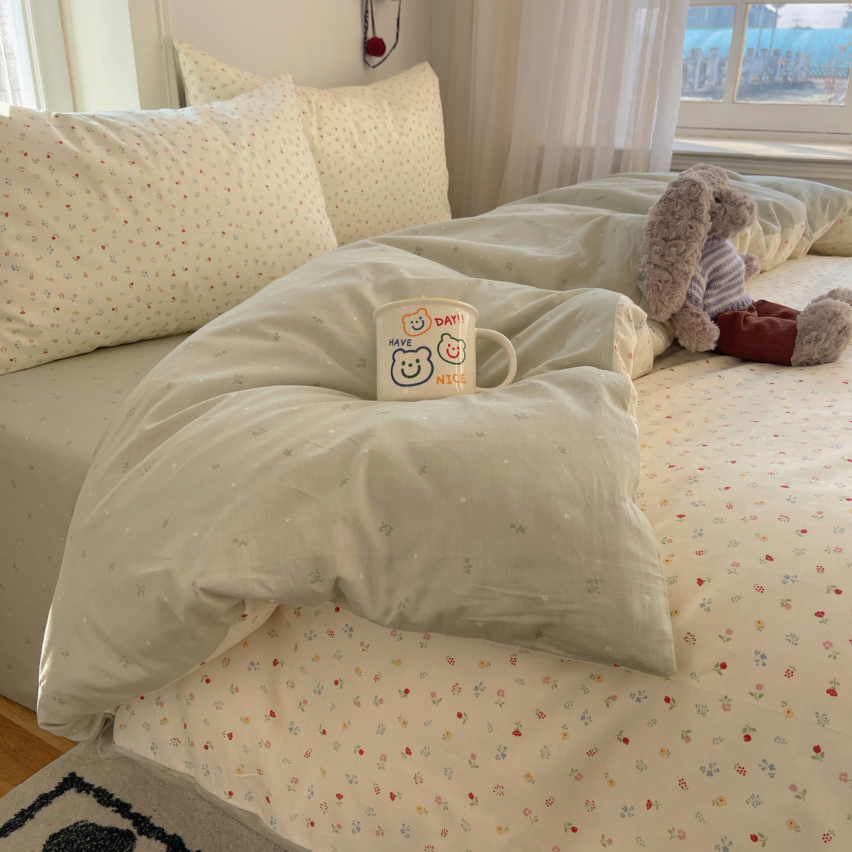 91家纺网 家纺一手货源 找家纺 XIWEN-希文家纺 2026春夏新款40支全棉纯棉13372小清新印花四件套 小野花