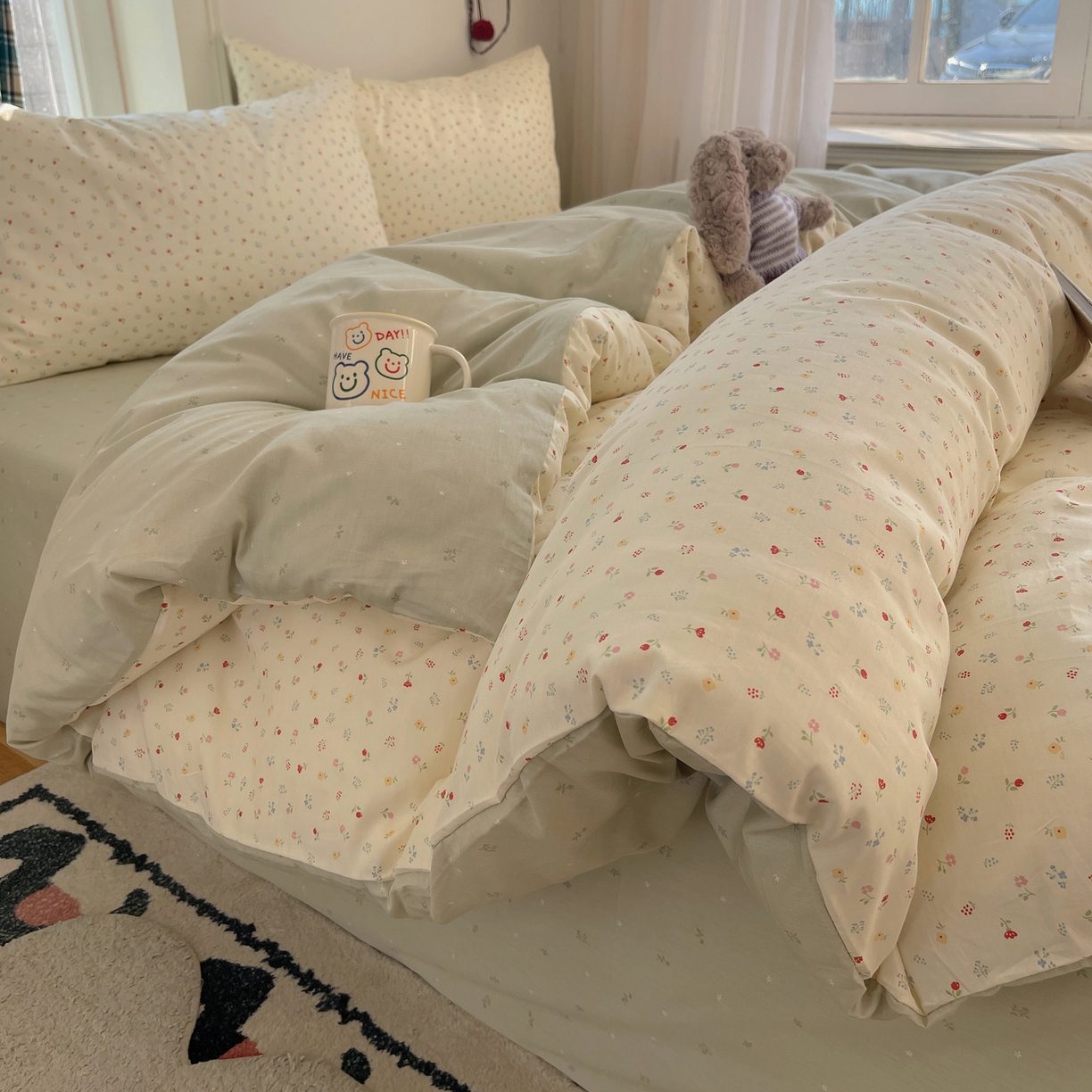 91家纺网 家纺一手货源 找家纺 XIWEN-希文家纺 2026春夏新款40支全棉纯棉13372小清新印花四件套 小野花