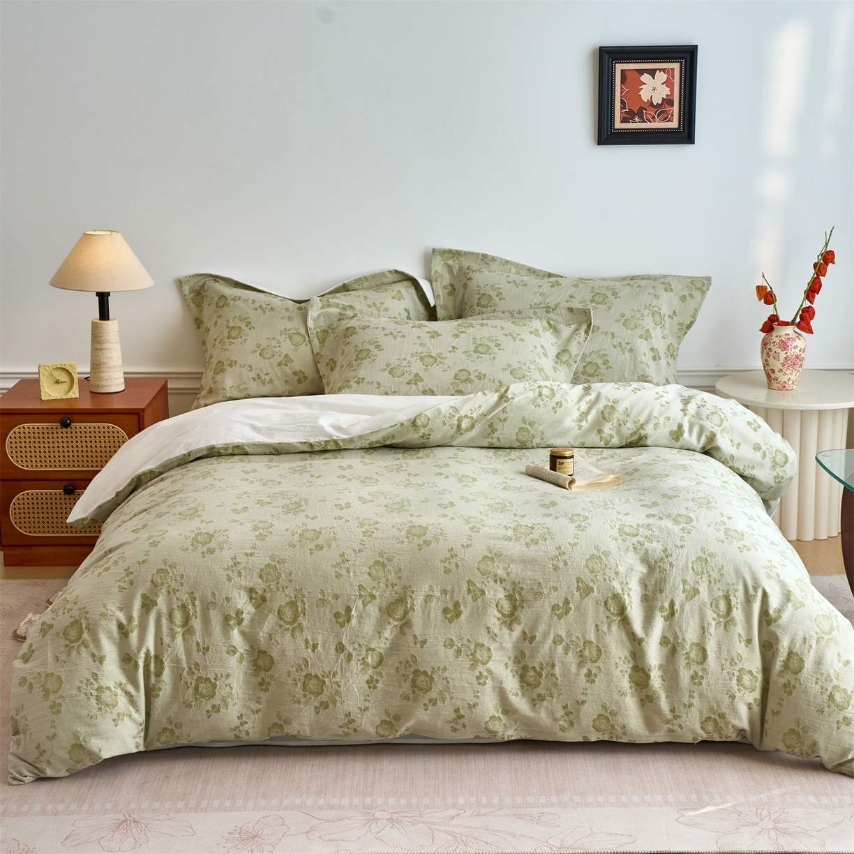 91家纺网 家纺一手货源 找家纺 兰紫橙家纺 2026春夏新款全棉纯棉色织提花四件套 花样年华-奶白