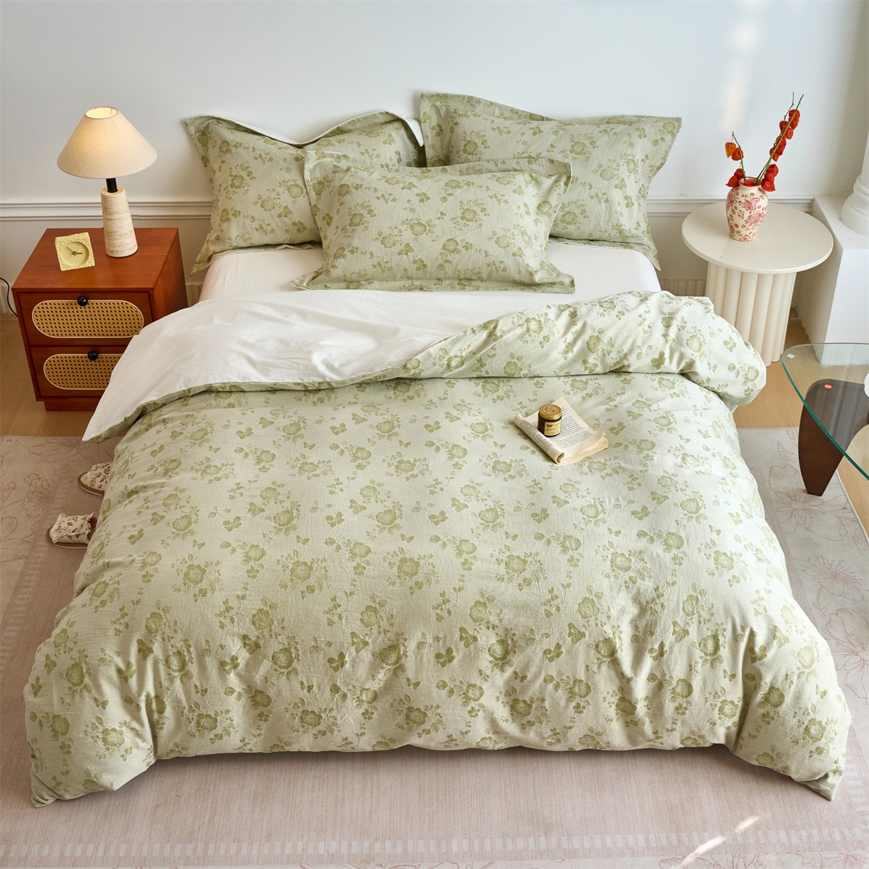 91家纺网 家纺一手货源 找家纺 兰紫橙家纺 2026春夏新款全棉纯棉色织提花四件套 花样年华-奶白