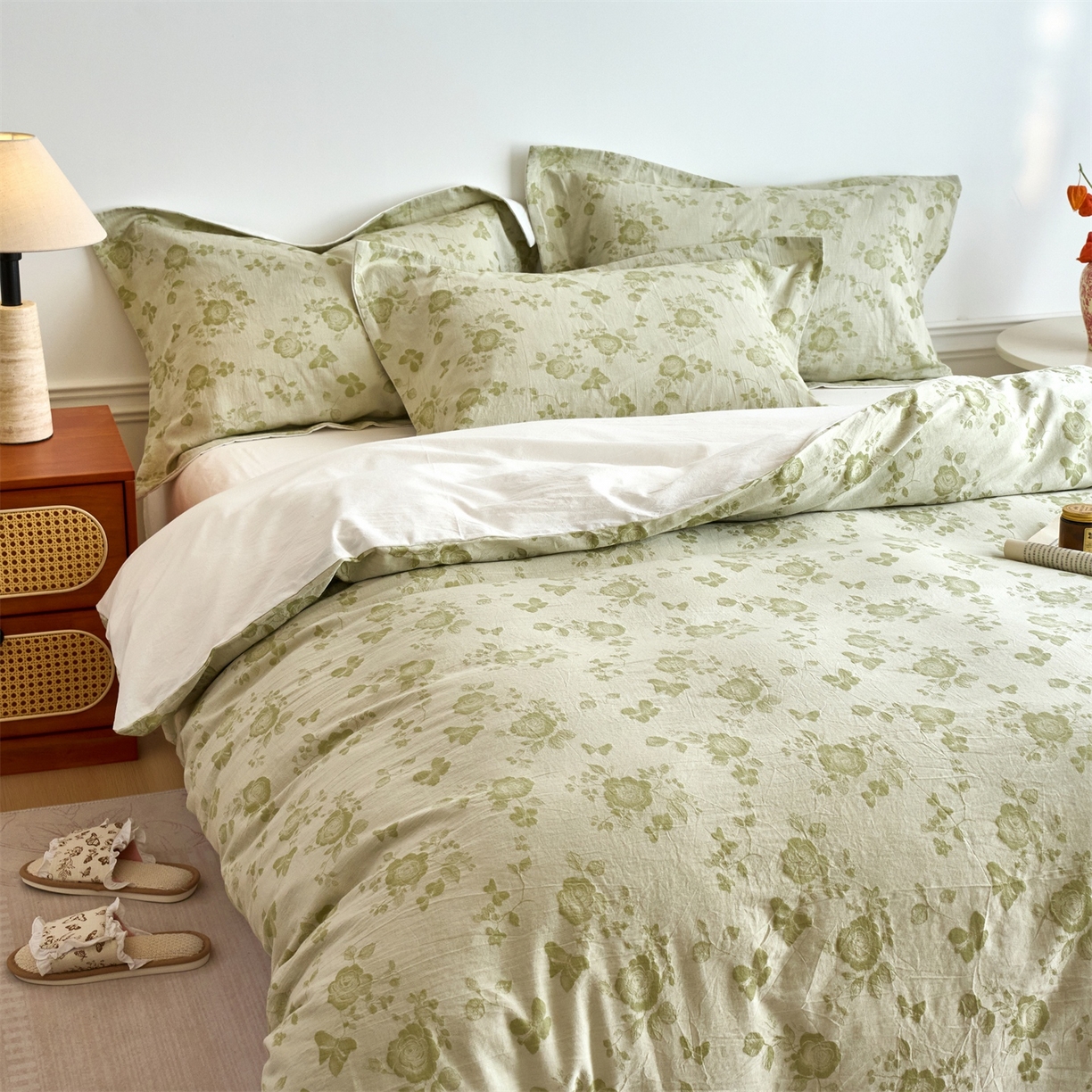 91家纺网 家纺一手货源 找家纺 兰紫橙家纺 2026春夏新款全棉纯棉色织提花四件套 花样年华-奶白