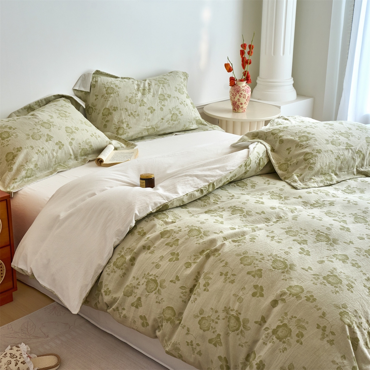 91家纺网 家纺一手货源 找家纺 兰紫橙家纺 2026春夏新款全棉纯棉色织提花四件套 花样年华-奶白