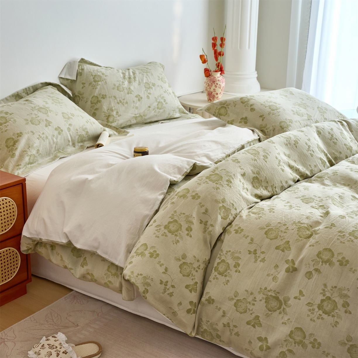 91家纺网 家纺一手货源 找家纺 兰紫橙家纺 2026春夏新款全棉纯棉色织提花四件套 花样年华-奶白