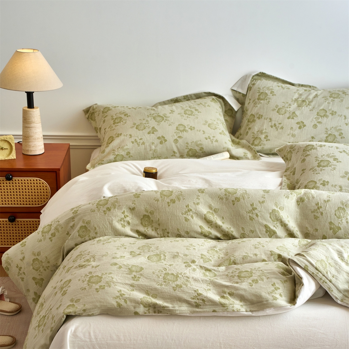 91家纺网 家纺一手货源 找家纺 兰紫橙家纺 2026春夏新款全棉纯棉色织提花四件套 花样年华-奶白