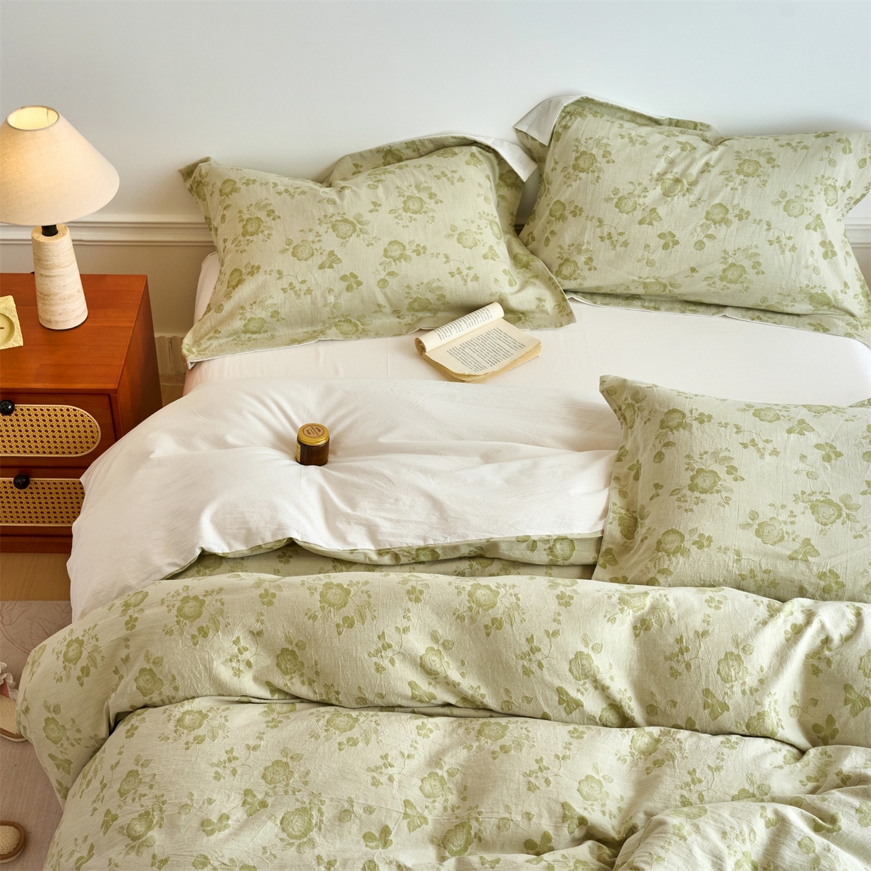 91家纺网 家纺一手货源 找家纺 兰紫橙家纺 2026春夏新款全棉纯棉色织提花四件套 花样年华-奶白