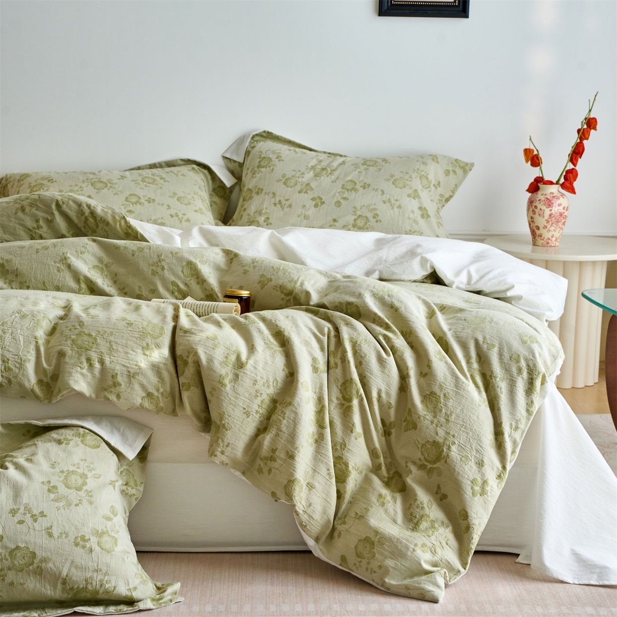 91家纺网 家纺一手货源 找家纺 兰紫橙家纺 2026春夏新款全棉纯棉色织提花四件套 花样年华-奶白