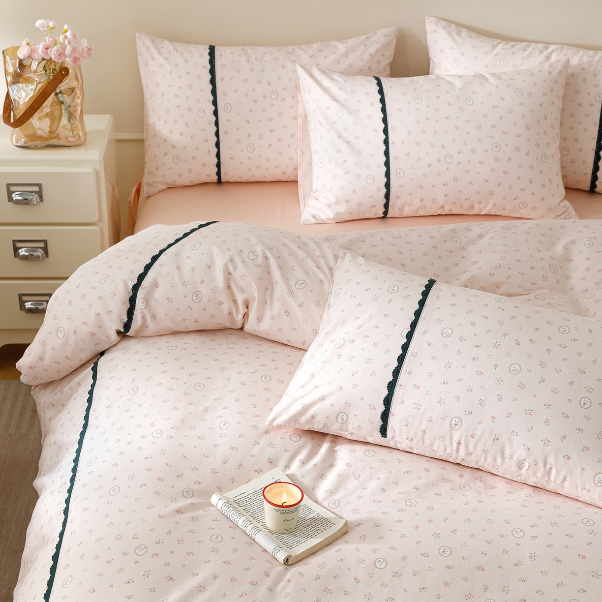 91家纺网 家纺一手货源 找家纺 （总）女子家纺 2026新款40支13070全棉纯棉斜纹印花蕾丝四件套