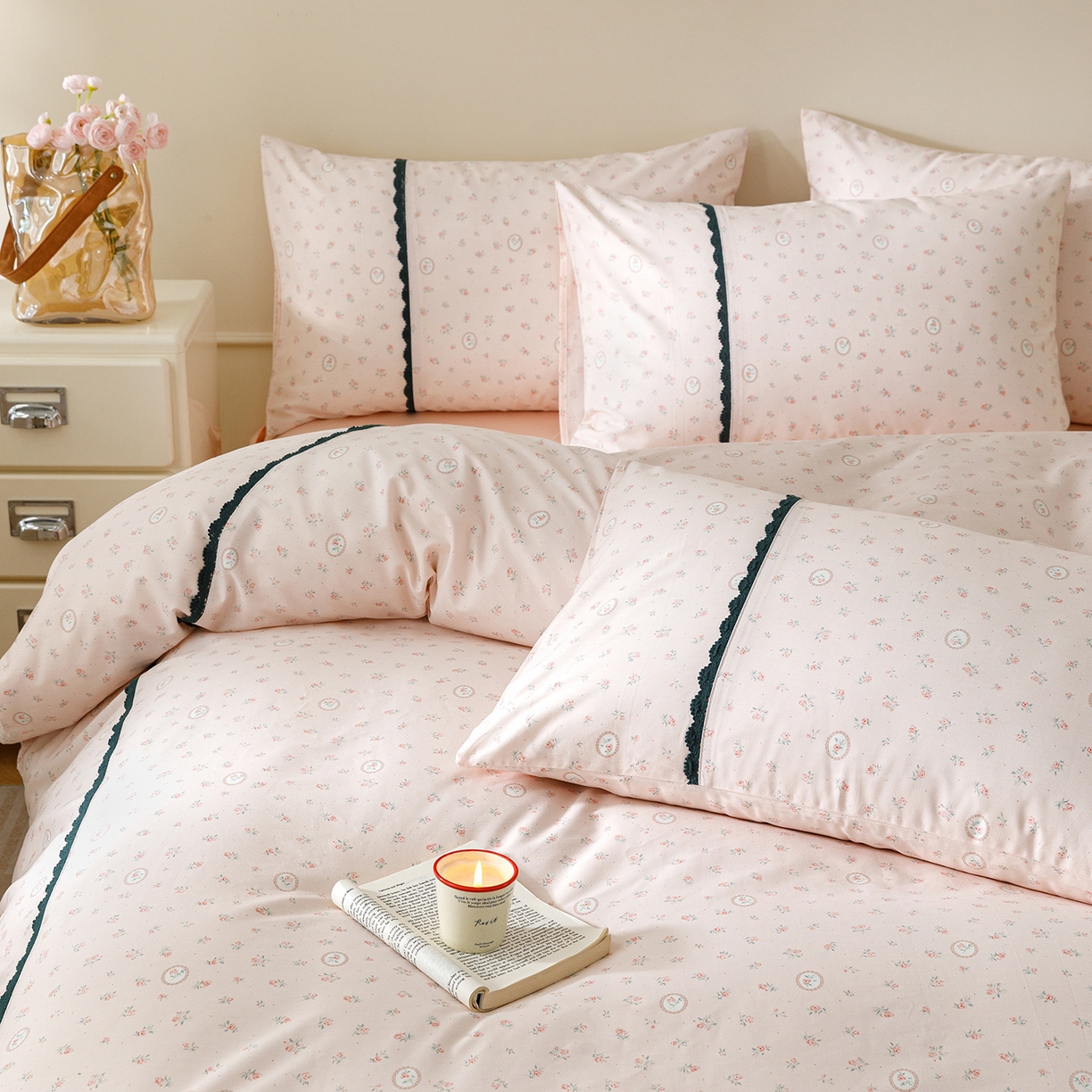 91家纺网 家纺一手货源 找家纺 （总）女子家纺 2026新款40支13070全棉纯棉斜纹印花蕾丝四件套