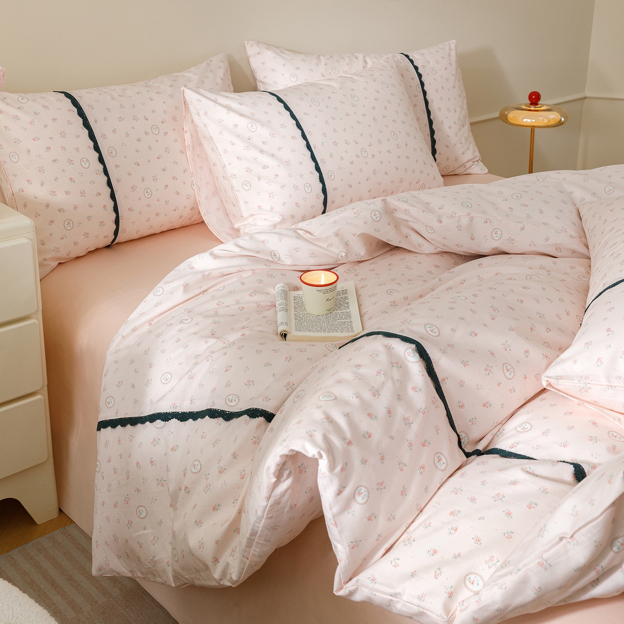 91家纺网 家纺一手货源 找家纺 （总）女子家纺 2026新款40支13070全棉纯棉斜纹印花蕾丝四件套