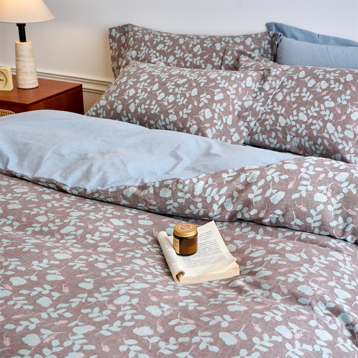 91家纺网 家纺一手货源 找家纺 兰紫橙家纺 2026春夏新款全棉纯棉色织提花四件套 未央-浅蓝