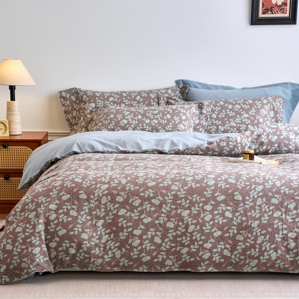 91家纺网 家纺一手货源 找家纺 兰紫橙家纺 2026春夏新款全棉纯棉色织提花四件套 未央-浅蓝