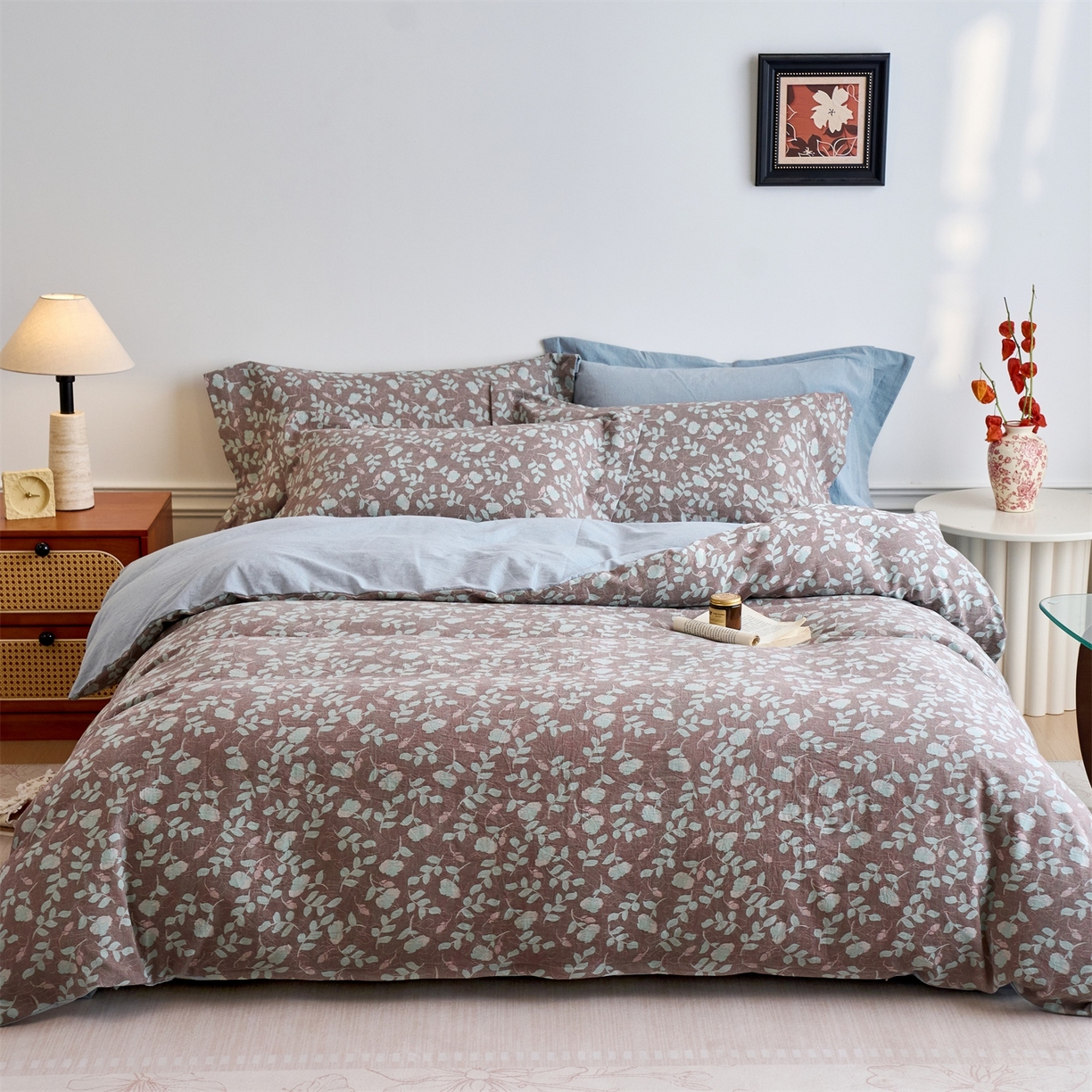 91家纺网 家纺一手货源 找家纺 兰紫橙家纺 2026春夏新款全棉纯棉色织提花四件套 未央-浅蓝