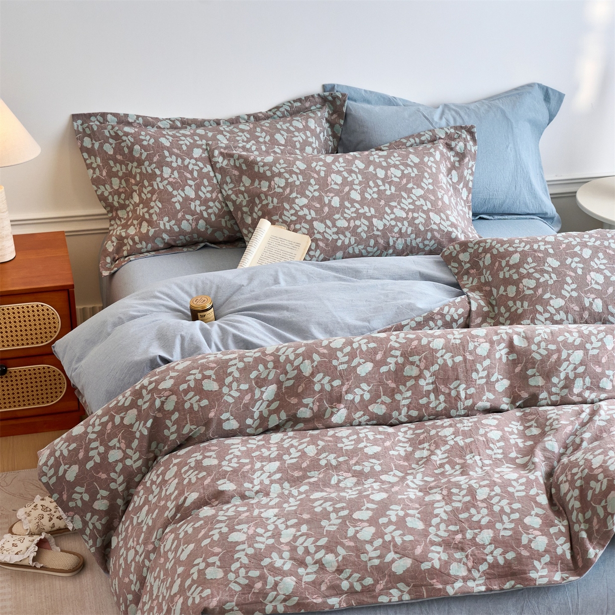 91家纺网 家纺一手货源 找家纺 兰紫橙家纺 2026春夏新款全棉纯棉色织提花四件套 未央-浅蓝