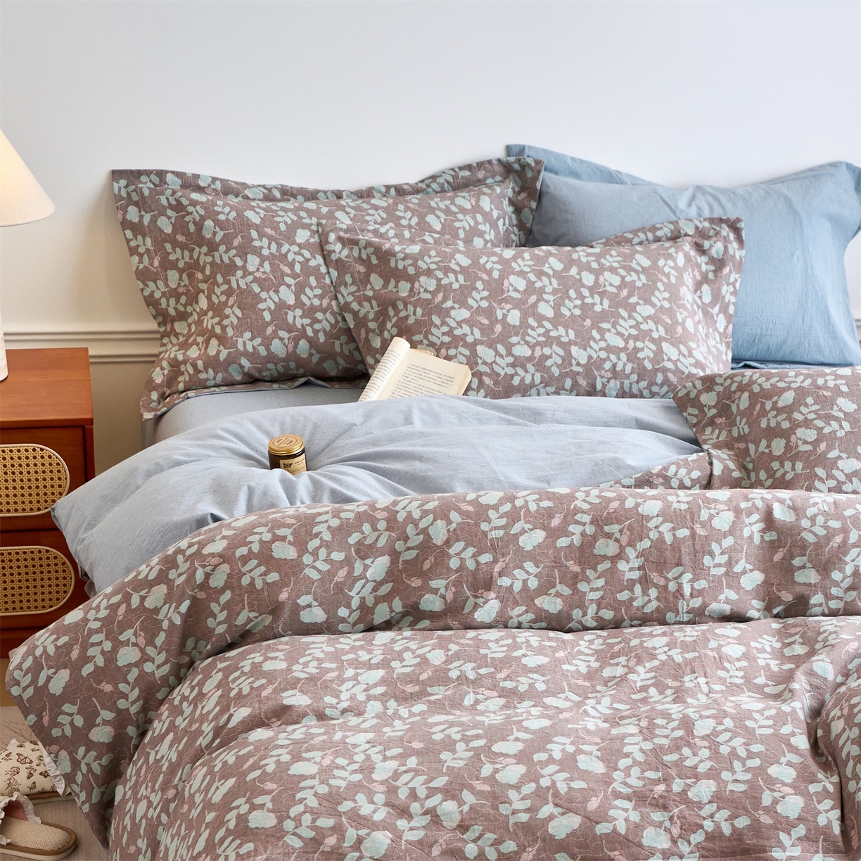 91家纺网 家纺一手货源 找家纺 兰紫橙家纺 2026春夏新款全棉纯棉色织提花四件套 未央-浅蓝