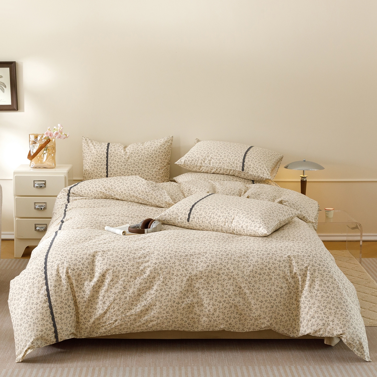 91家纺网 家纺一手货源 找家纺 女子家纺 2026新款40支13070全棉纯棉斜纹印花蕾丝四件套 初朵