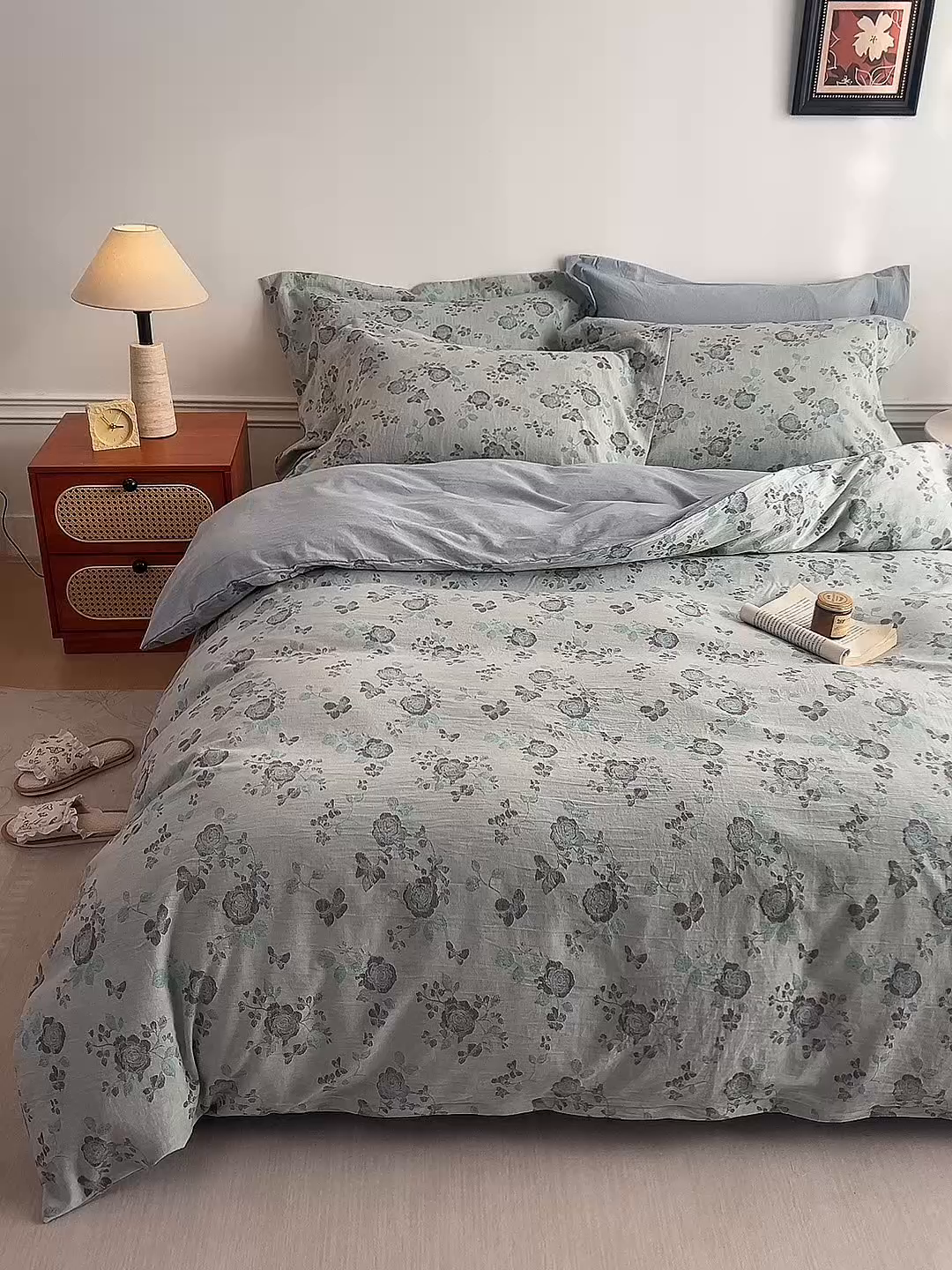 91家纺网 家纺一手货源 找家纺 兰紫橙家纺 2026春夏新款全棉纯棉色织提花四件套 语嫣-浅蓝