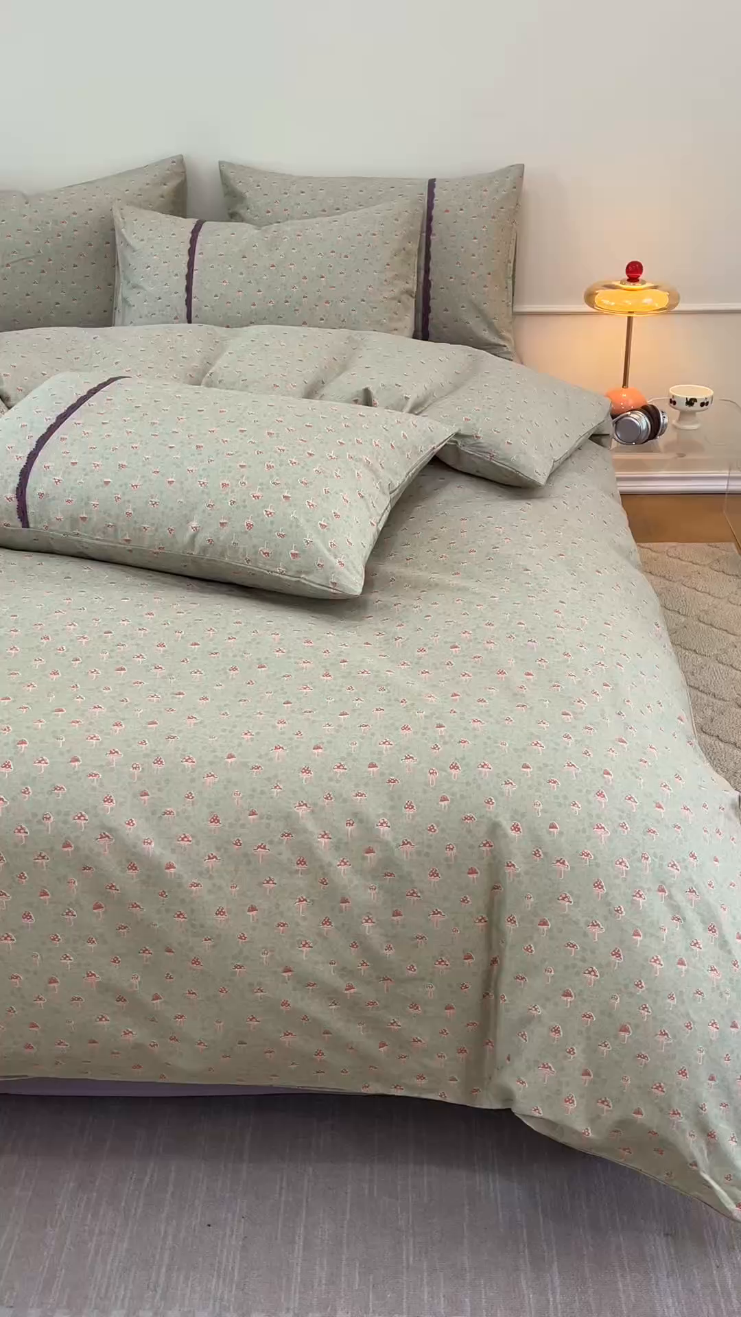 91家纺网 家纺一手货源 找家纺 女子家纺 2026新款40支13070全棉纯棉斜纹印花蕾丝四件套 青柠果络