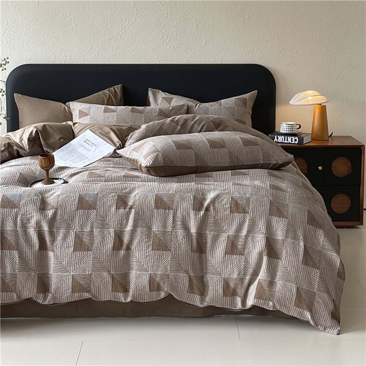 91家纺网 家纺一手货源 找家纺 （总）琪格格纺织 2026新款纯棉纯棉色织肌理纹提花华夫格纯棉轻奢简约款四件套