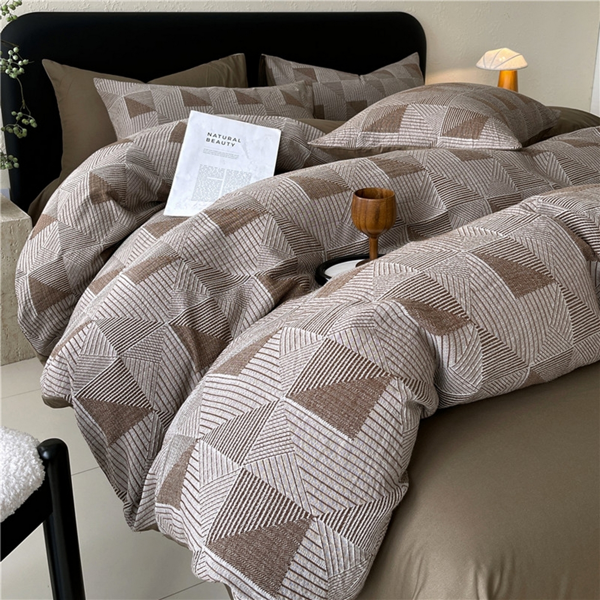 91家纺网 家纺一手货源 找家纺 （总）琪格格纺织 2026新款纯棉纯棉色织肌理纹提花华夫格纯棉轻奢简约款四件套