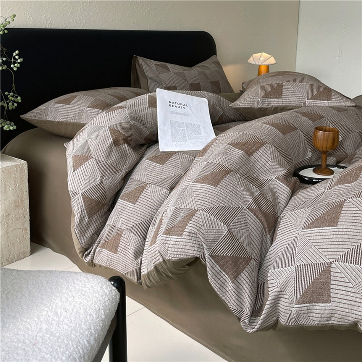 91家纺网 家纺一手货源 找家纺 （总）琪格格纺织 2026新款纯棉纯棉色织肌理纹提花华夫格纯棉轻奢简约款四件套