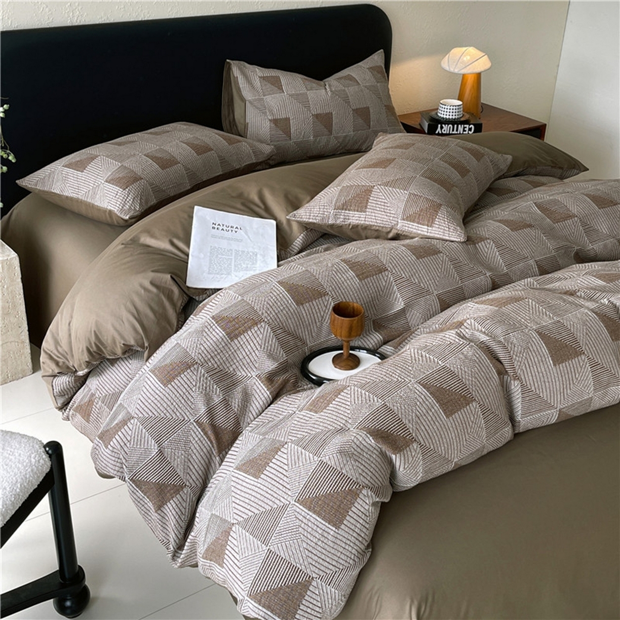 91家纺网 家纺一手货源 找家纺 （总）琪格格纺织 2026新款纯棉纯棉色织肌理纹提花华夫格纯棉轻奢简约款四件套