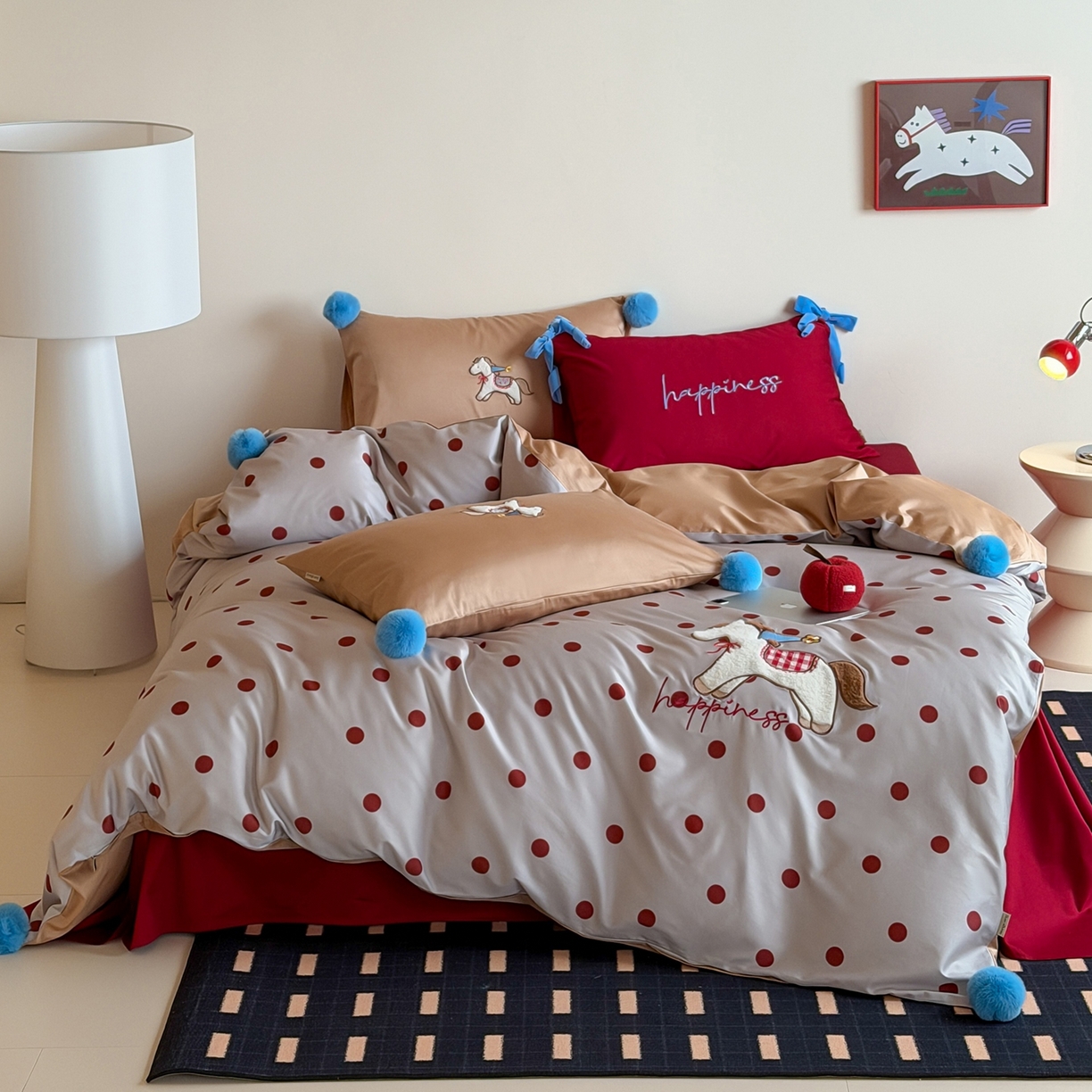 91家纺网 家纺一手货源 找家纺 桔子家纺 2026春夏新款100s全棉纯棉幸运系列四件套-场景一 幸运小马