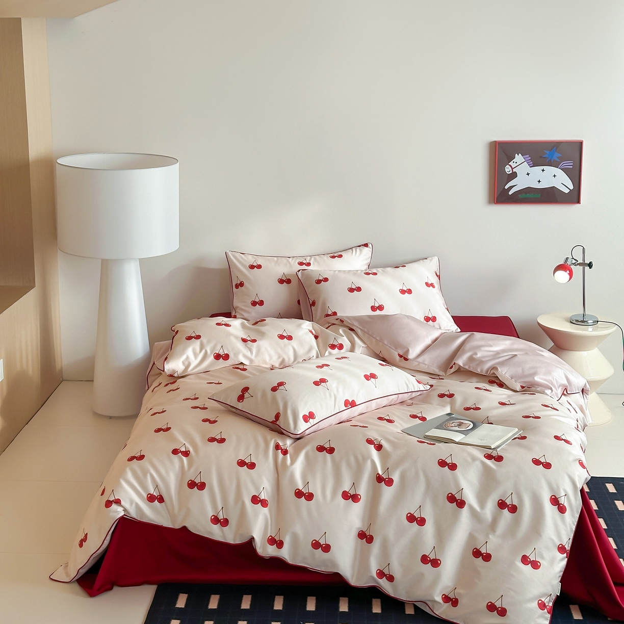 91家纺网 家纺一手货源 找家纺 （总）桔子家纺 2026春夏新款100s全棉纯棉复古樱桃系列四件套-场景一