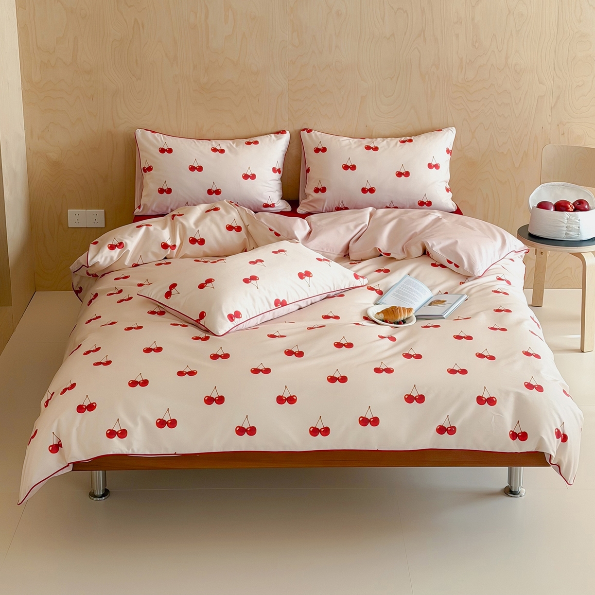 91家纺网 家纺一手货源 找家纺 （总）桔子家纺 2026春夏新款100s全棉纯棉复古樱桃系列四件套-场景二