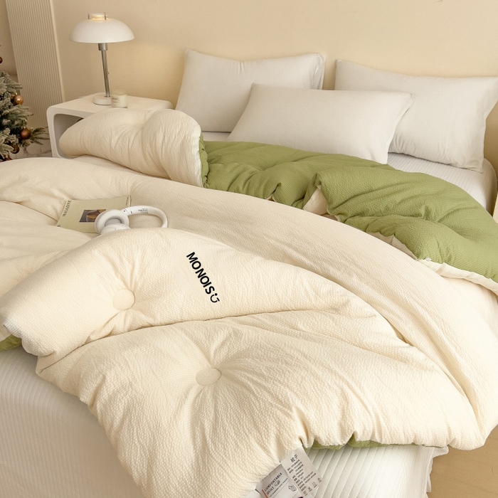 91家纺网 家纺一手货源 找家纺 （总）爱彼家纺 2026新款拼色小竹棉泡泡纱亲肤大豆被春秋被子被芯