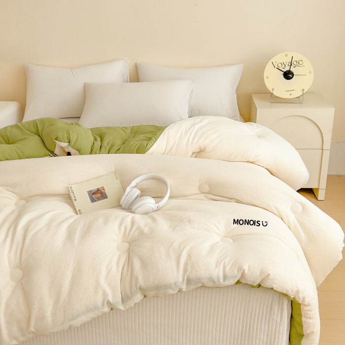 91家纺网 家纺一手货源 找家纺 （总）爱彼家纺 2026新款拼色小竹棉泡泡纱亲肤大豆被春秋被子被芯