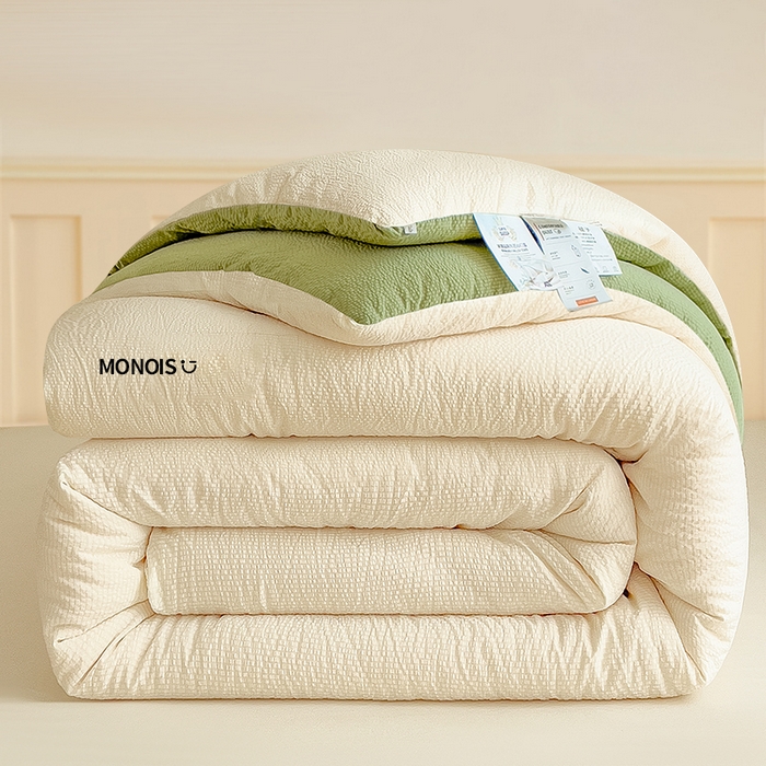 91家纺网 家纺一手货源 找家纺 （总）爱彼家纺 2026新款拼色小竹棉泡泡纱亲肤大豆被春秋被子被芯