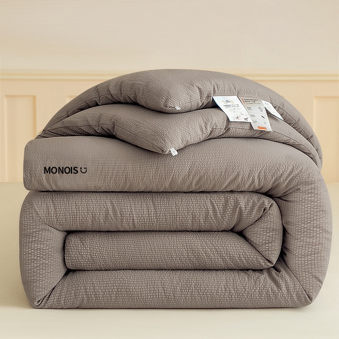 91家纺网 家纺一手货源 找家纺 （总）爱彼家纺 2026新款拼色小竹棉泡泡纱亲肤大豆被春秋被子被芯