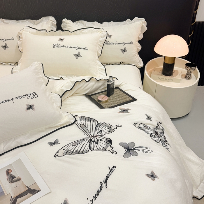 91家纺网 家纺一手货源 找家纺 （总）艺玲家纺 2026新款提花色织麻刺绣花边四件套