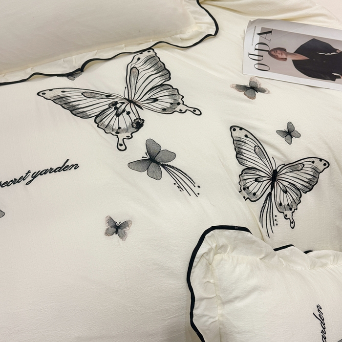 91家纺网 家纺一手货源 找家纺 （总）艺玲家纺 2026新款提花色织麻刺绣花边四件套