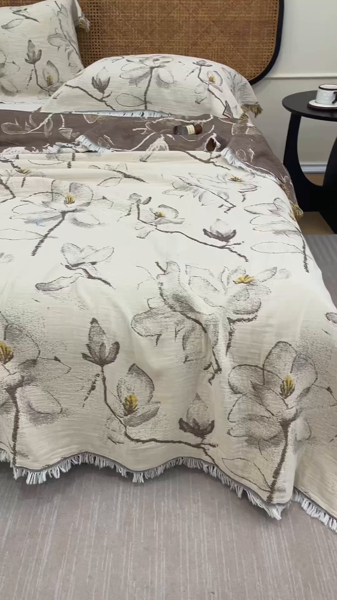 91家纺网 家纺一手货源 找家纺 （总）朴尔家纺-毛巾被 2026新款全棉60s精细纱流苏花边四层纱布毛巾被