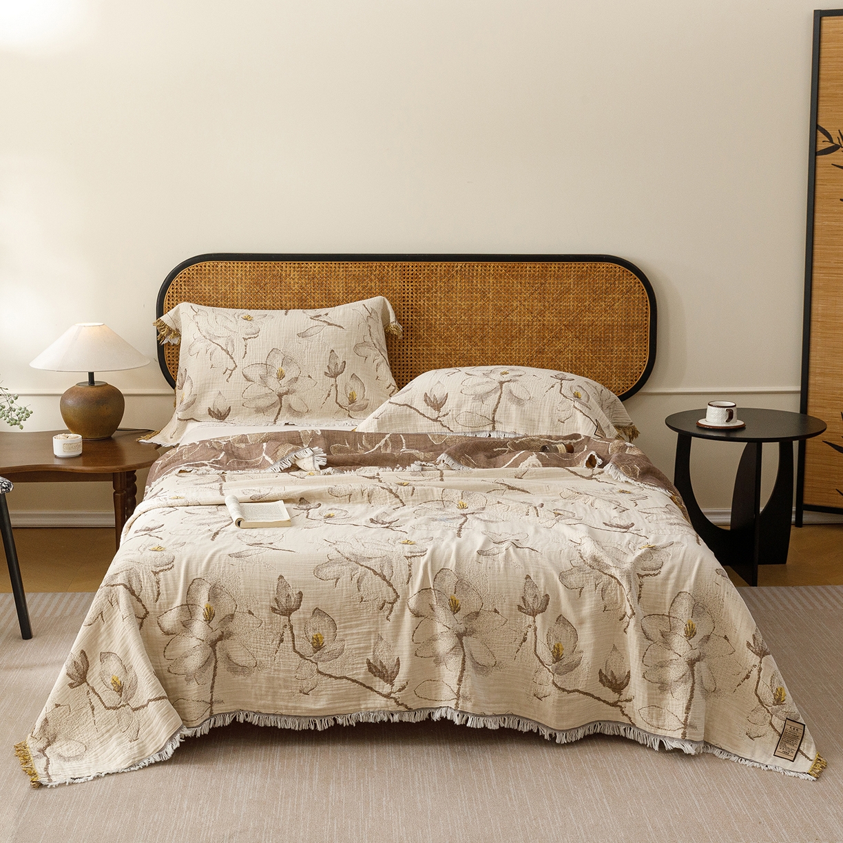 91家纺网 家纺一手货源 找家纺 （总）朴尔家纺-毛巾被 2026新款全棉60s精细纱流苏花边四层纱布毛巾被