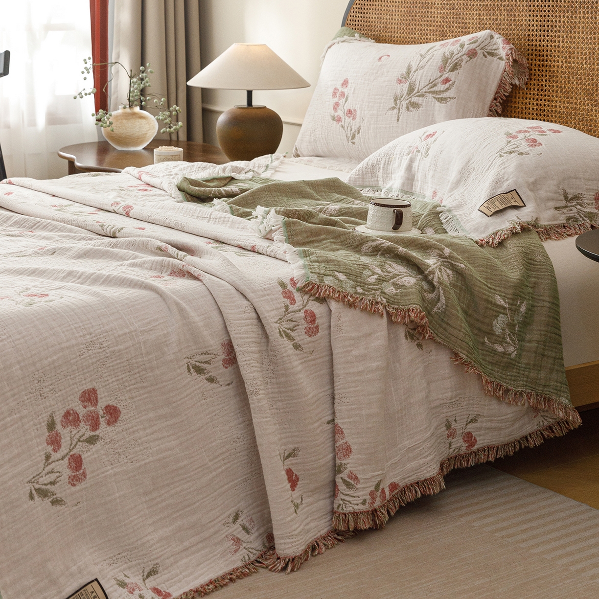 91家纺网 家纺一手货源 找家纺 （总）朴尔家纺-毛巾被 2026新款全棉60s精细纱流苏花边四层纱布毛巾被