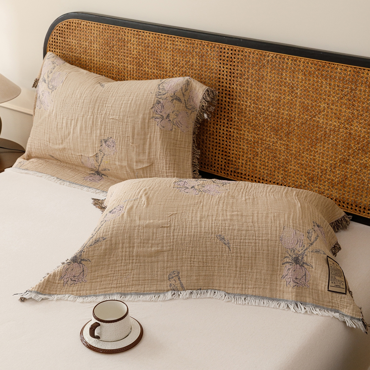 91家纺网 家纺一手货源 找家纺 朴尔家纺-毛巾被 2026新款全棉60s精细纱流苏花边四层纱布毛巾被 花饰