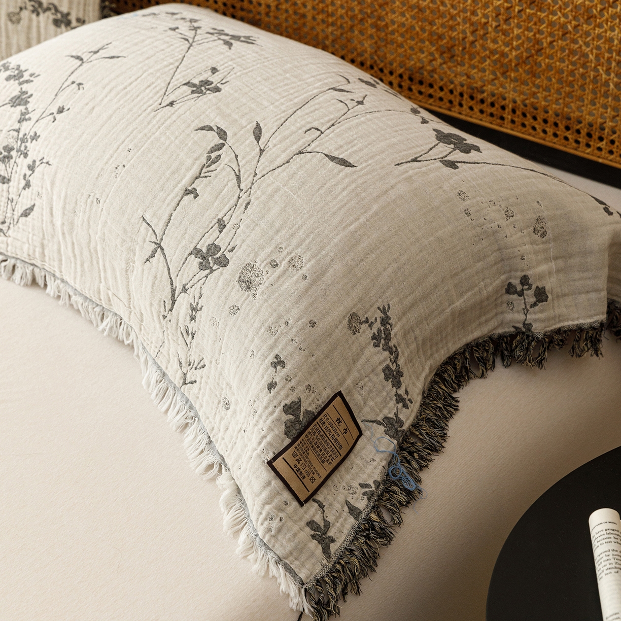 91家纺网 家纺一手货源 找家纺 朴尔家纺-毛巾被 2026新款全棉60s精细纱流苏花边四层纱布毛巾被 兰草情