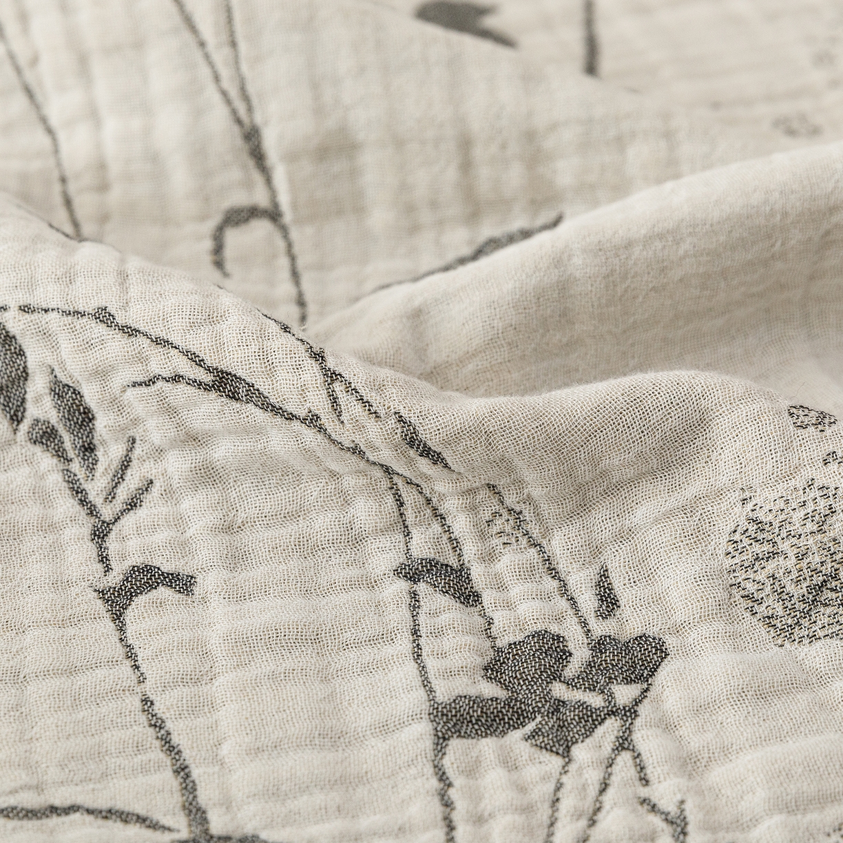 91家纺网 家纺一手货源 找家纺 朴尔家纺-毛巾被 2026新款全棉60s精细纱流苏花边四层纱布毛巾被 兰草情