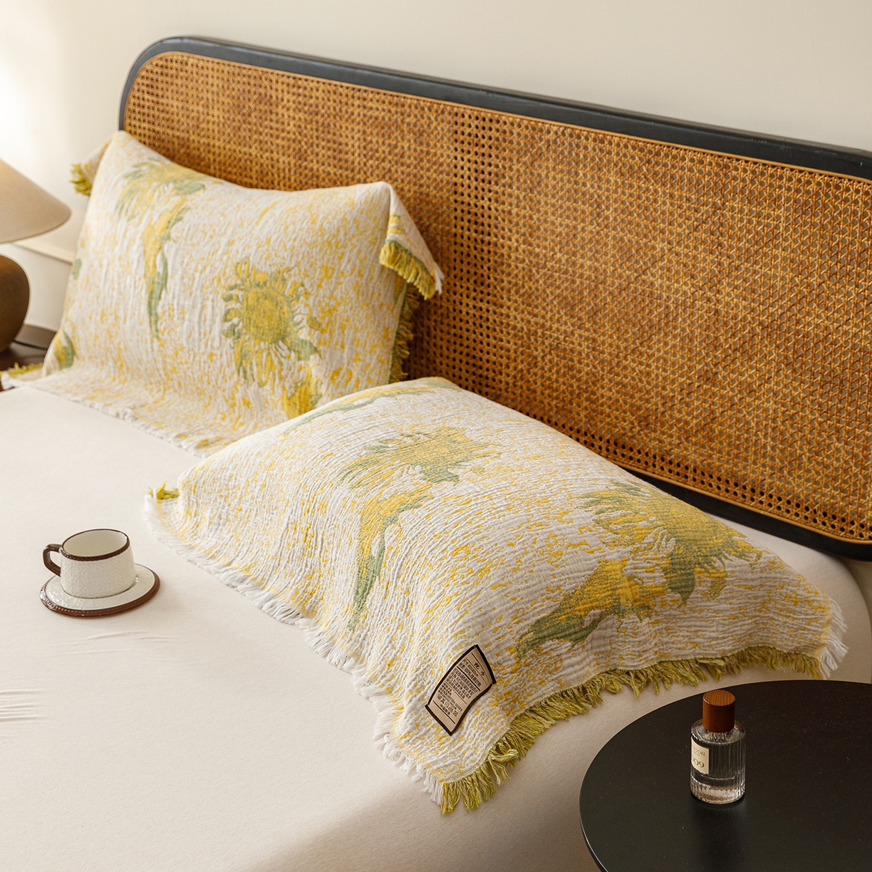 91家纺网 家纺一手货源 找家纺 朴尔家纺-毛巾被 2026新款全棉60s精细纱流苏花边四层纱布毛巾被 暖阳