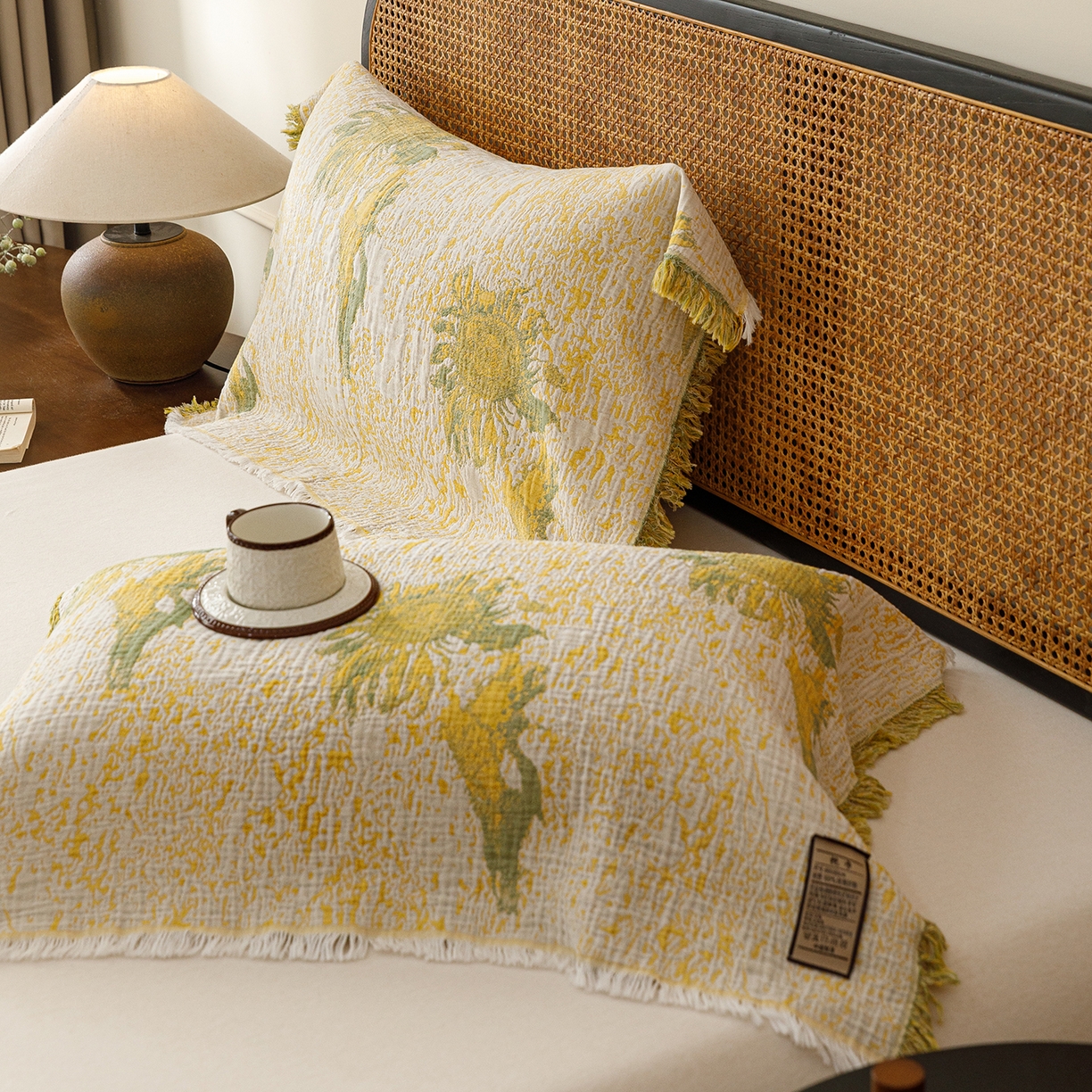 91家纺网 家纺一手货源 找家纺 朴尔家纺-毛巾被 2026新款全棉60s精细纱流苏花边四层纱布毛巾被 暖阳