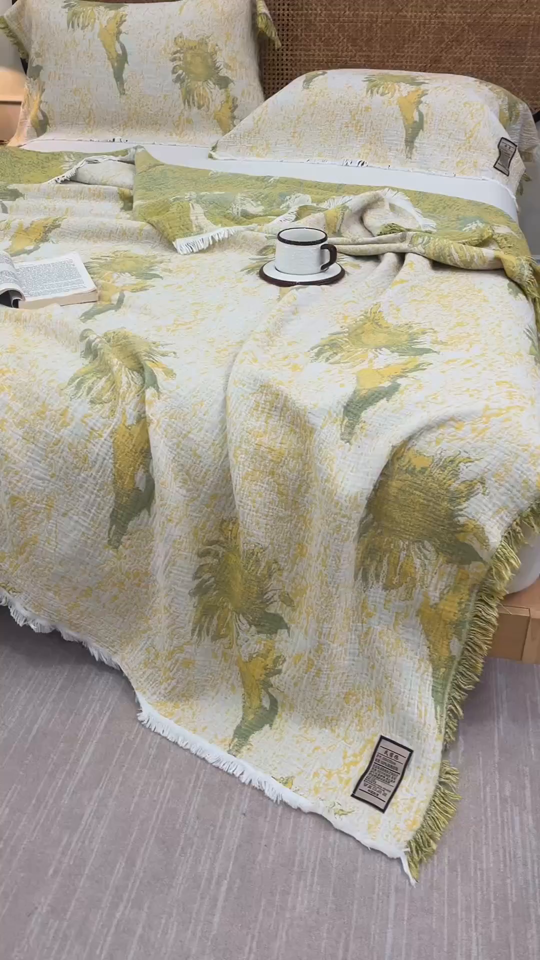 91家纺网 家纺一手货源 找家纺 朴尔家纺-毛巾被 2026新款全棉60s精细纱流苏花边四层纱布毛巾被 暖阳