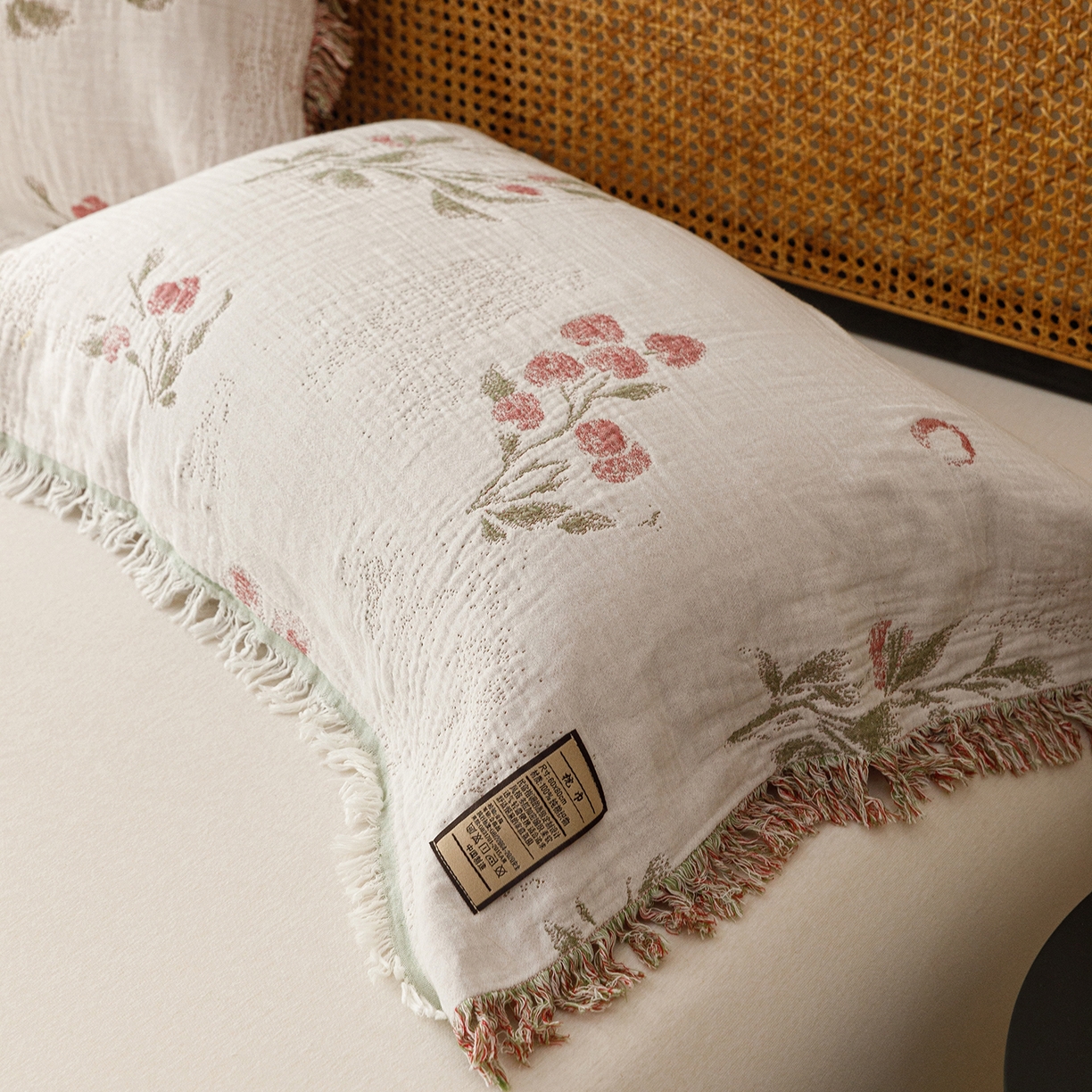 91家纺网 家纺一手货源 找家纺 朴尔家纺-毛巾被 2026新款全棉60s精细纱流苏花边四层纱布毛巾被 芝芝梅